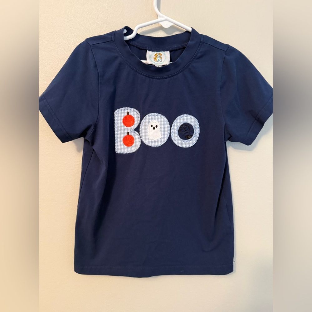 Southern Smock and Stitch Navy Blue Kids Shirt with Boo Design